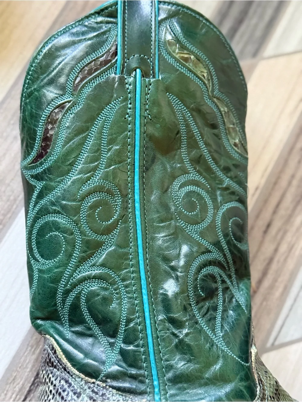 Vintage Python Snakeskin Women’s Cowboy Boots Teal Western Snip Toe Size: 8 - Picture 9 of 16